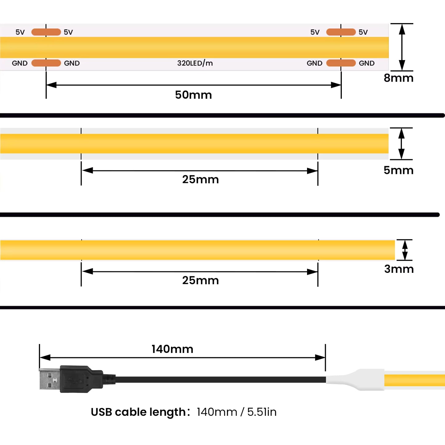 COB LED Strip Light — USB Powered | TV Backlight & Home Decor
