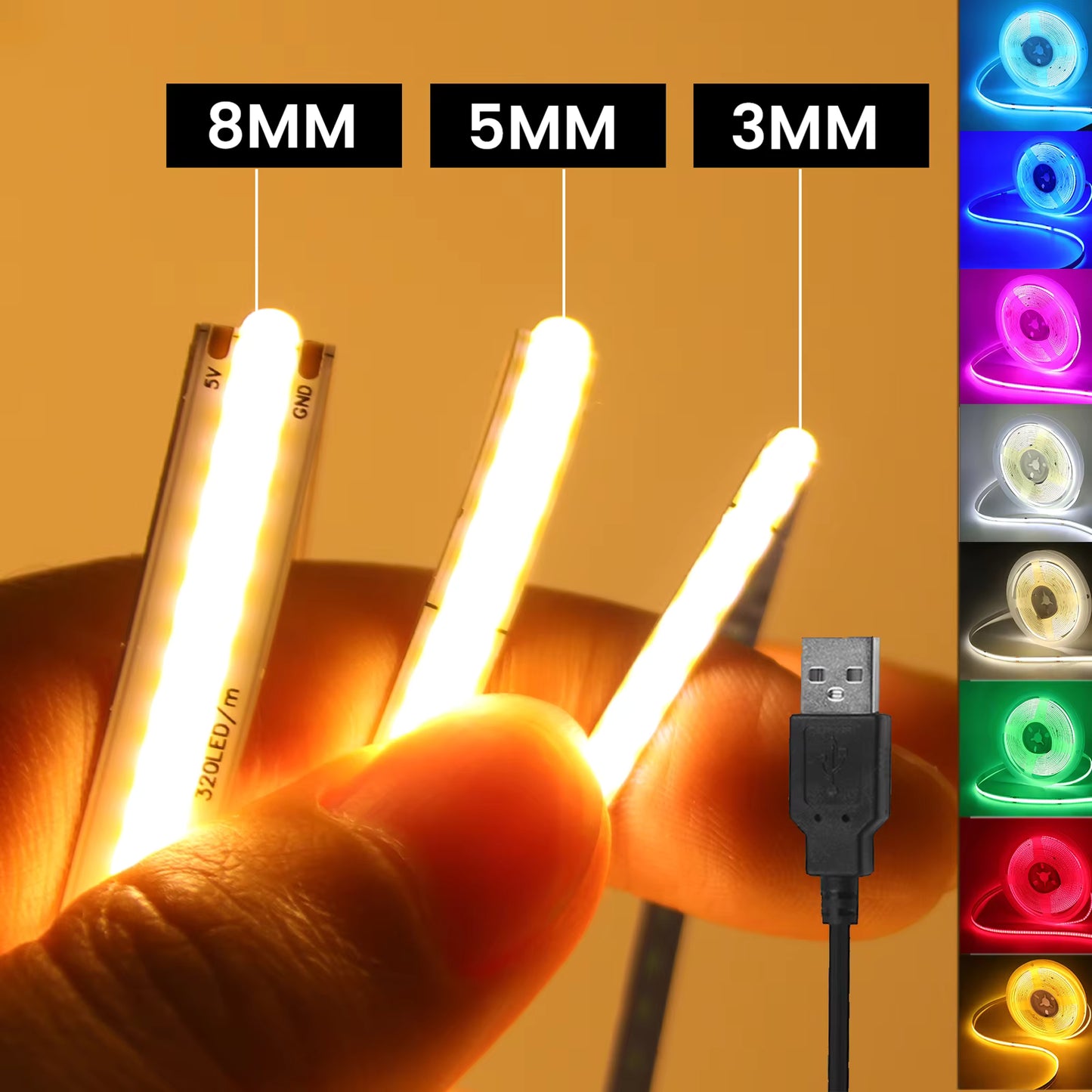 COB LED Strip Light — USB Powered | TV Backlight & Home Decor
